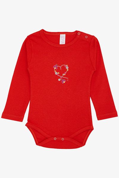 Breeze Floral Patterned Bodysuit for 9-3 Years Old Baby Girl - Ladybug Printed, Pomegranate