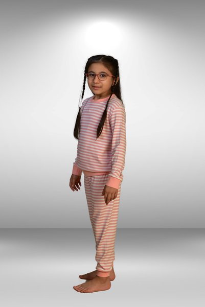 DAPSEE Girl's Pink and White Striped Cotton Pajama Set Top and Bottom Set