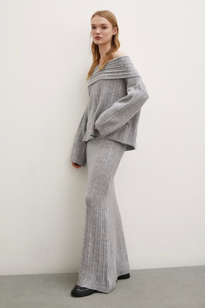 Never more Gray Madonna Collar Skirt Set