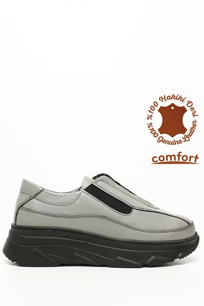 GÖNDERİ(R) Grauer Damen-Sneaker aus echtem Leder mit Reißverschluss und gepolsterter Sohle