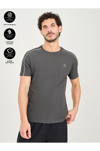 Styli Micro Pique Knit Contrast Overlock Seam Workout T-shirt