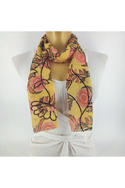 Tedz Collection وشاح طويل أصفر مزين بالترتر من PAREDORA