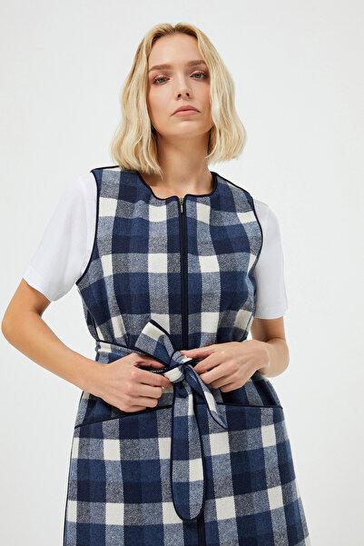 Naramaxx Kuşaklı Ekose Uzun Yelek