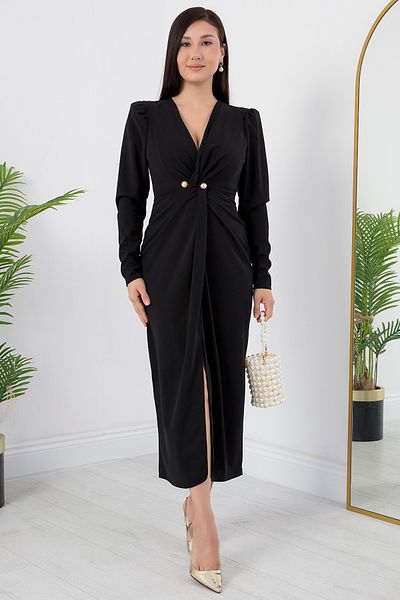 PULLIMM Rochie creponată cu guler dublu cu mărgele GRS3588