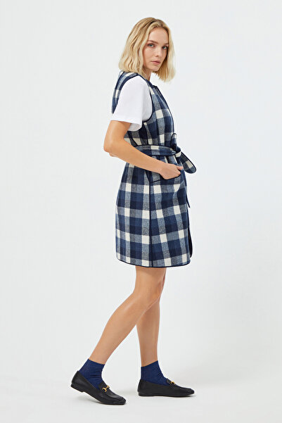 Naramaxx Kuşaklı Ekose Uzun Yelek