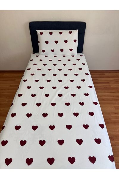 Touch Amour Single Elastic Sheet Set - Burgundy Heart Pillowcase