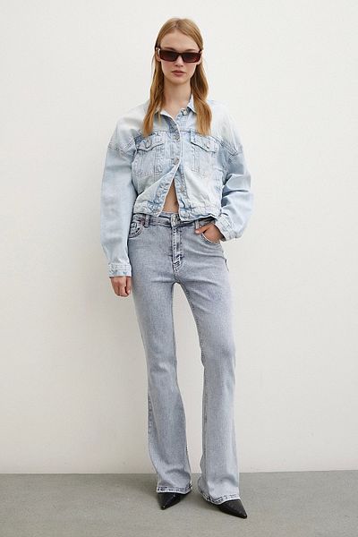 Never more Jean cu talie înaltă cu picior spaniol Ice Blue