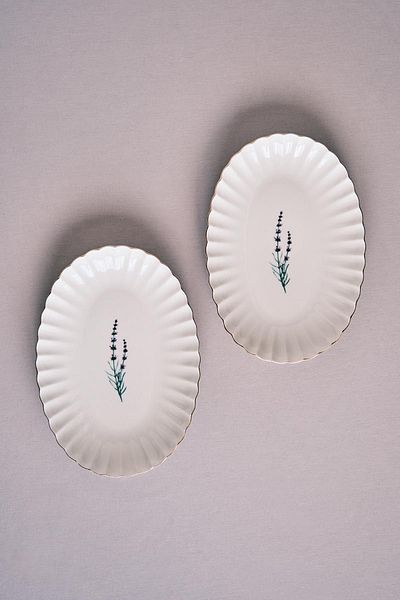 Kütahya Porselen Kutahya Porselen Tiny Miny Set of 2 Oval Plates, 28 cm – White with Gold Rim and Floral Design