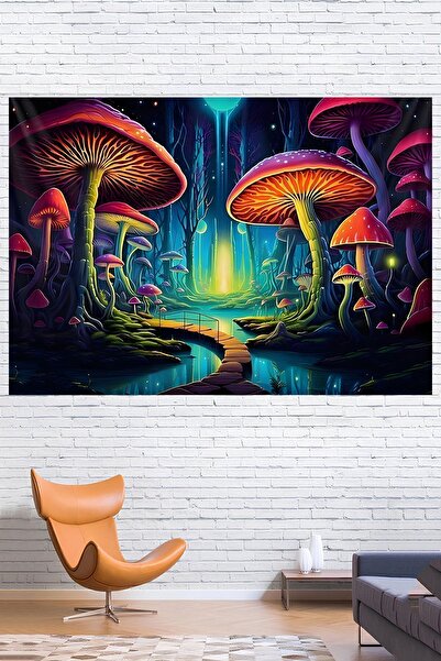 Vendini غطاء حائط على شكل غابة الفطر - قماش عالي الجودة