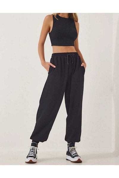 UYN SPORT Plus Size Black Raised Sweatpants - Elastic Leg Joggers