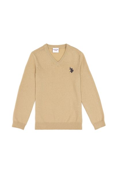 U.S. Polo Assn. Boy's Light Khaki Basic V-Neck Sweater 50294200 -Vr183