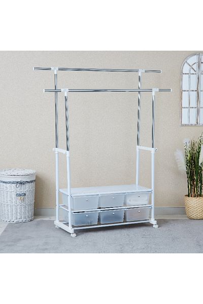 Home Box Lapis Extendable Garment Rack with 6 Drawers 104x48x142 cm