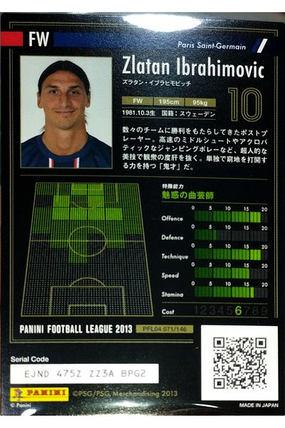 Panini Zlatan Ibrahimovic Bandai Panini 2013 Special Edition Card