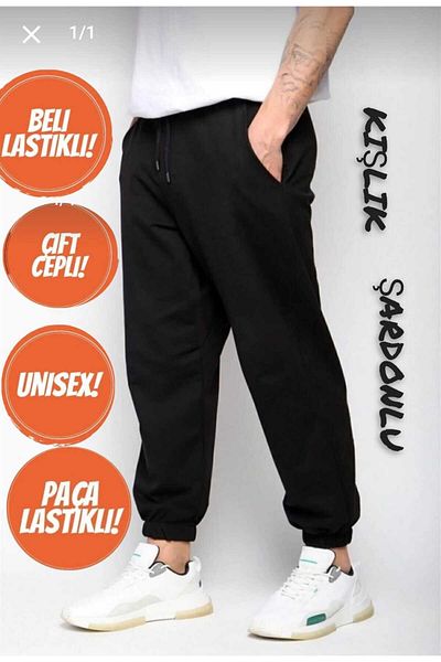 UYN SPORT Anthracite Large Size Winter Raised Sweatpants - Elastic Leg Jogger