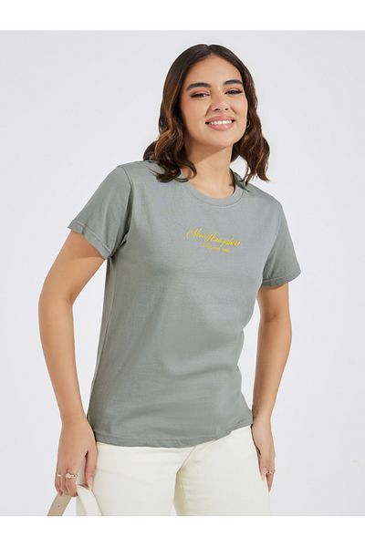 Styli Cotton Jersey Embroidery Detail Regular Fit T-Shirt