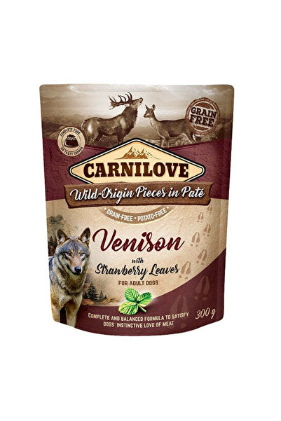 Carnilove طعام رطب من لحم الغزال مع أوراق الفراولة للكلاب البالغة - 300 جرام