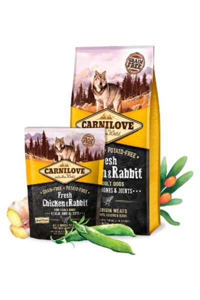 Carnilove طعام جاف طازج من الدجاج والأرانب للكلاب البالغة - 12 كجم