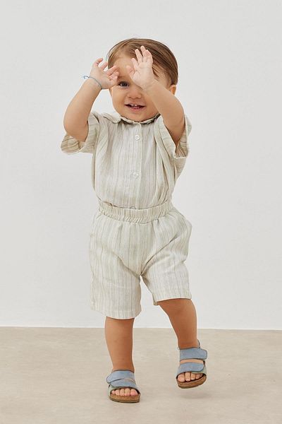 Tics Linen Oversize Green Striped Suit
