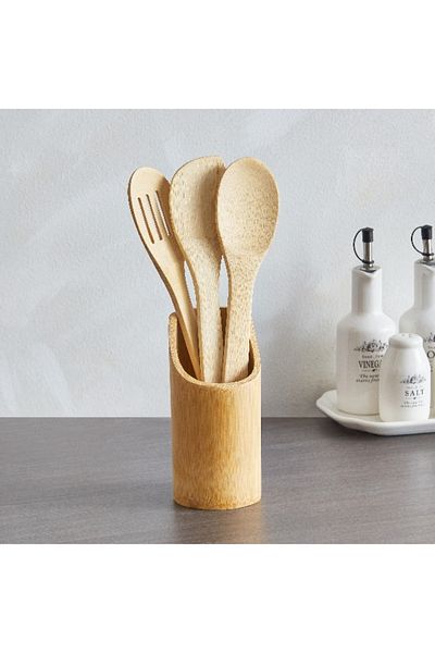 Home Box Bamboo Kitchen Tool 4-Piece Set with Holder