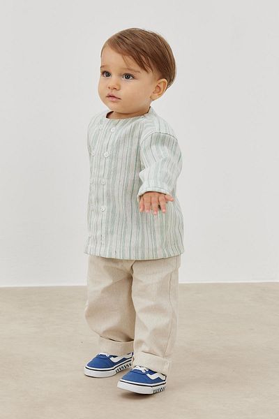 Tics Green Linen - Double Breasted Cut Shirt