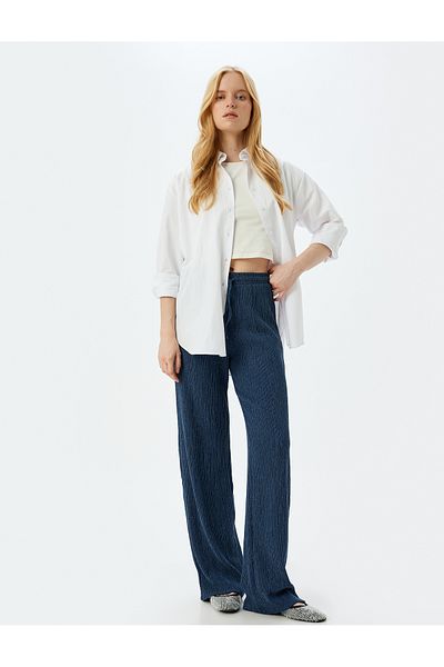 Koton Navy Blue Women's Trousers 5Wak40107Ek