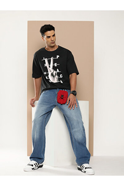 Difference of Opinion By Styli Oversized Love Peace Graphic Print T-Shirt