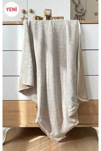 Alpar Tekstil Double Sided Plush Welsoft Baby Blanket - Girls and Boys, Winter and Spring, Layered - Beige