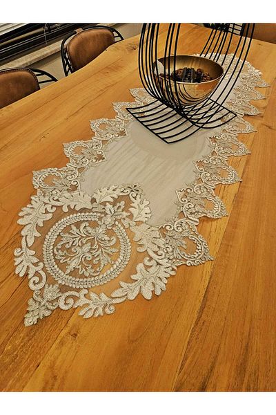 Çeyiz Dantelim Gray Linen French Lace Runner