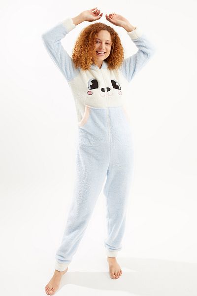 YOYOSO Set de pijamale Ecrou Blue Cute Rabbit Welsoft Jumpsuit pentru femei