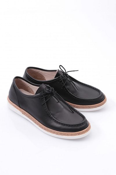 DGN Pantofi Confort cu șireturi de damă, piele naturală, negru 263152453