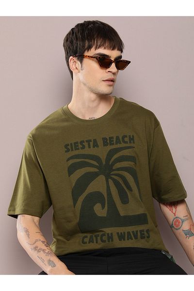 Dillinger By Styli Beach Waves Graphic Print Oversized T-Shirt