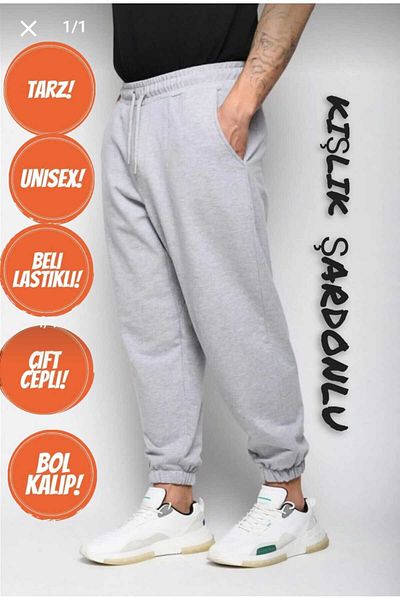 UYN SPORT Large Size Gray Raised Sweatpants - Elastic Leg Jogger
