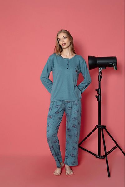 Lukitus Set pijamale pentru femei interlock din bambus cu maneca lunga