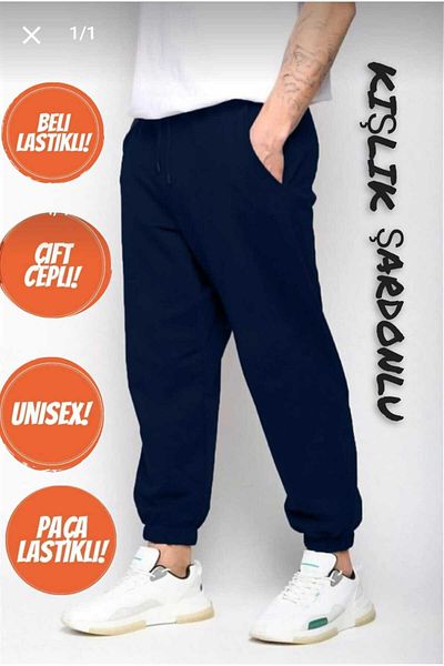 UYN SPORT Navy Blue Large Size Winter Sweatpants - Raised and Elastic Leg Jogger