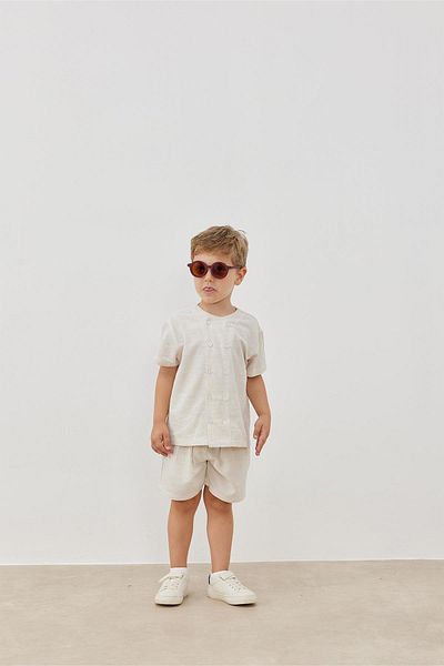 Tics Natural Short Sleeve Double Breasted Shirt