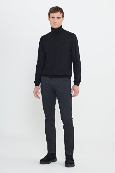 ALTINYILDIZ CLASSICS Men's Black Slim Fit Slim-Fit Cotton Flexible Trousers