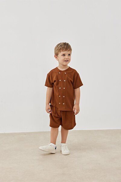 Tics Camel Short Sleeve Double Breasted Shirt