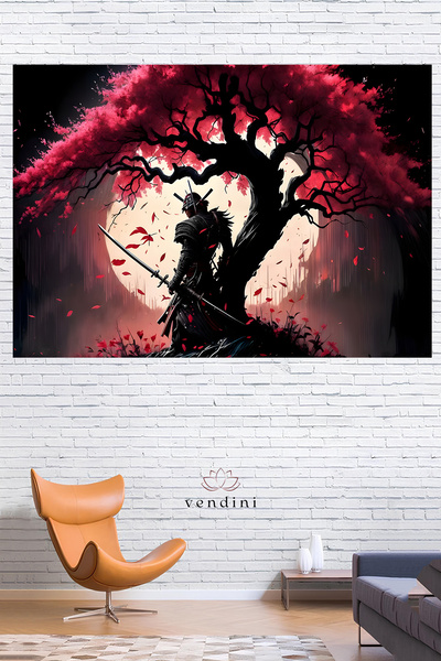 Vendini غطاء حائط منقوش بشجرة القيقب الأحمر والساموراي - Tapestry