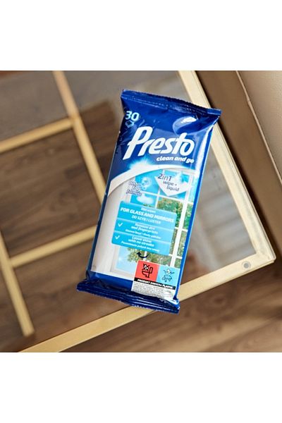 Presto 30- Pieces Wet Wipes for Mirrors and Windows