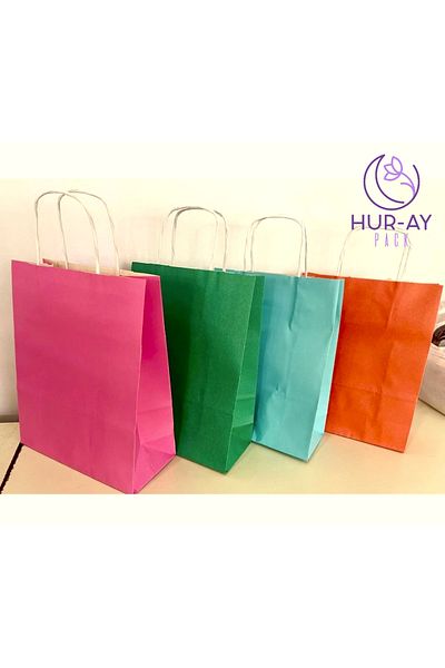 HUR-AY PACK Подаръчна хартиена/картонена торбичка с 4 цвята - 18x24 см / 4 различни меки цвята / 4 броя