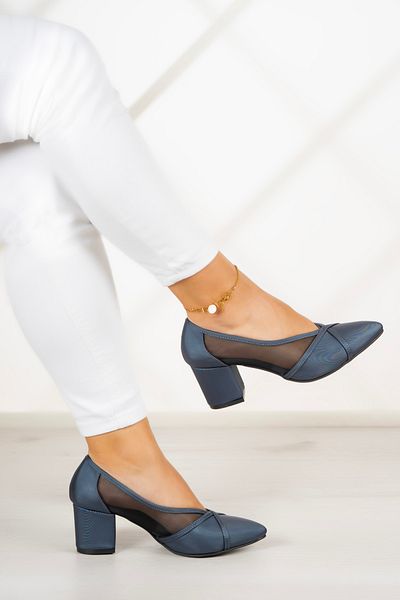 Erkan Saçmacı Navy Blue Satin Mesh - Mirabella Classic Shoes