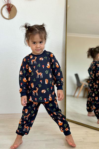 Breeze Girl's Pajama Set Forest Themed Cute Animals 1-4 Years, Anthracite
