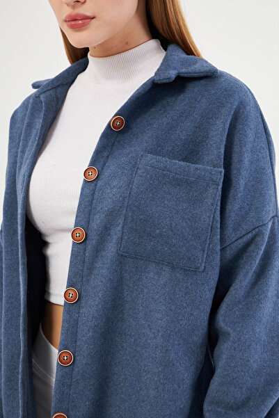 armonika Cămașă cu buzunar supradimensionată albastru închis pentru femei ARM-22Y001156