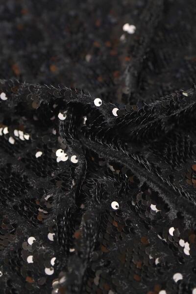 Kumaş Deposu Kadife Baklava Desen Siyah Pullu Siyah Kadife Örme Abiye Kumaş