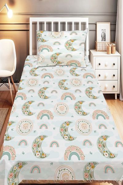 Else Dekor Boho Rainbow Patterned Girl's Single Decorative Bedspread with Pillowcase