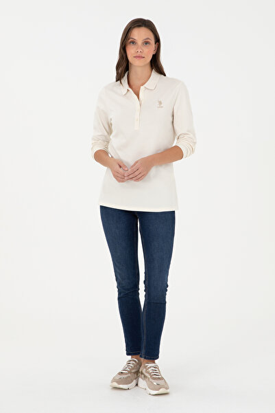 U.S. Polo Assn. Women's Cream Basic Polo Neck Sweatshirt 50289541-Vr071