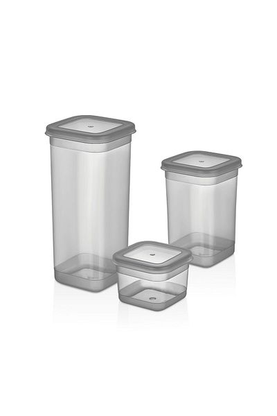 Dükkanönü Simple Food Storage Container (3 Pieces) (Grey) 0.60 Lt 1.30 Lt 1.90 Lt Org-433-Gr