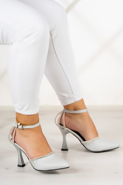 Erkan Saçmacı Martina 9 Cm Argintiu Satin Stone Pantofi Rochii De Seara
