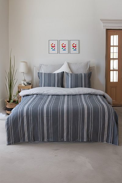 Tekstil Home Bohemian Natural ριγέ διπλό σετ με 4 μαξιλάρια και ελαστικά σεντόνια παπλωματοθήκη καπνιστή