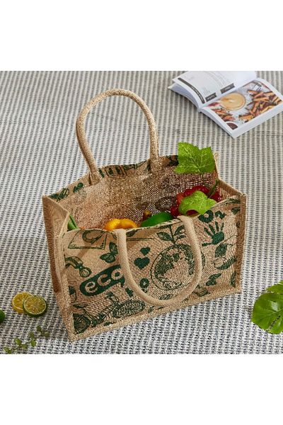 Home Box حقيبة تسوق من الجوت بطبعة جسر مصورة - 38x15x46 سم